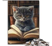 Puzzle 1000 pièces pour Adultes et Adolescents Chaton lisant, Jouet éducatif et décompressant, Cadeau d'anniversaire, décoration Murale (Taille 26x38cm)