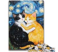 Puzzle 1000 pièces pour Adultes et Adolescents, Chats embrassant Le Ciel Nocturne, Art au Fusain, pour Une Escapade relaxante, décoration d'intérieur, 50x75cm