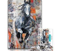 Puzzle 1000 pièces pour Adultes et Adolescents Cheval Noir et doré, Aide Le Cerveau à exercer des Jouets addictifs pour cultiver la Patience Décoration Parfaite (38x26cm)