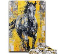 Puzzle 1000 pièces pour Adultes et Adolescents Cheval Noir et doré Aide Le Cerveau à exercer Jouets addictifs pour cultiver la Patience Convient aux Couples 26x38cm