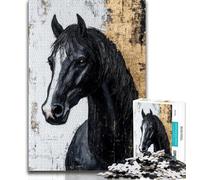 Puzzle 1000 pièces pour Adultes et Adolescents, Cheval Noir et doré, défi d'intelligence cérébrale, Jouets addictifs, Cadeau d'anniversaire, décoration Murale 75x50cm