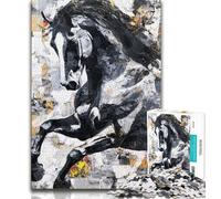 Puzzle 1000 pièces pour Adultes et Adolescents Cheval Noir et doré, Difficile à réaliser, mais Amusant et Humoristique, Cadeau d'anniversaire et Cadeau Unique (75x50cm)