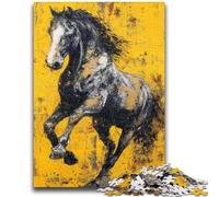 Puzzle 1000 pièces pour Adultes et Adolescents Cheval Noir et doré Difficile à réaliser, mais Amusant et Humoristique Décoration d'intérieur et Cadeaux Uniques 26x38cm