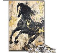 Puzzle 1000 pièces pour Adultes et Adolescents Cheval Noir et doré, Jeu Familial Anti-Stress, défi Difficile, renforce l'amour Entre Couples (Taille 26x38cm)