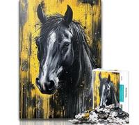 Puzzle 1000 pièces pour Adultes et Adolescents Cheval Noir et doré, Jeux éducatifs, décoration d'intérieur, Jeu éducatif pour Anniversaire, Noël (75x50cm)