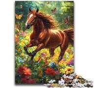 Puzzle 1000 pièces pour Adultes et Adolescents Cheval Parmi Les Fleurs Cadeaux Amusants en Famille pour Les Amis et la Famille pour et 14 Ans 26x38cm