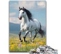 Puzzle 1000 pièces pour Adultes et Adolescents Cheval Parmi Les Fleurs pour 14 Ans et Plus Difficile à Terminer mais Amusant et Humoristique Cadeau d'anniversaire 50x75cm