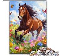 Puzzle 1000 pièces pour Adultes et Adolescents, Cheval Parmi Les Fleurs, pour Jeu éducatif, Jouet, décoration intérieure Unique et Cadeaux (Taille 26x38cm)