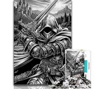 Puzzle 1000 pièces pour Adultes et Adolescents Chevalier Noir et Blanc, activités Amusantes à la Maison, Collection d'artistes, Beaux-Arts pour Les 14 Ans et Plus 38x26cm