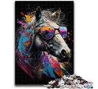 Puzzle 1000 pièces pour Adultes et Adolescents Chevaux avec Lunettes Jeu Stimulant et Jeu en Famille Une œuvre d'art pour Les 14 Ans 50x75cm