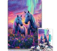 Puzzle 1000 pièces pour Adultes et Adolescents Chevaux sous l'aurore, Jeux éducatifs, décoration d'intérieur, décoration d'intérieur Unique et Cadeaux (Taille 38x26cm)