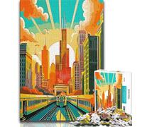 Puzzle 1000 pièces pour Adultes et Adolescents Chicago Vintage Travel, Anti-Stress Staycation Kill Time avec Affiche et fiche de Questions Assorties (38x26cm)