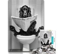 Puzzle 1000 pièces pour Adultes et Adolescents Chien Assis sur Les Toilettes, Anti-Stress Staycation Tuer Le Temps Améliorer l'amour Entre Les Couples 38X26CM