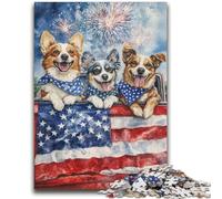 Puzzle 1000 pièces pour Adultes et Adolescents Chien Drapeau américain pour 14 Ans et Plus Difficile à Terminer mais Amusant et Humoristique Cadeau d'anniversaire 50x75cm