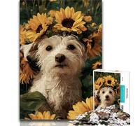 Puzzle 1000 pièces pour Adultes et Adolescents Chien et tournesols, Aide Le Cerveau à exercer des Jouets addictifs pour cultiver la Patience et améliorer la mémoire (38x26cm)
