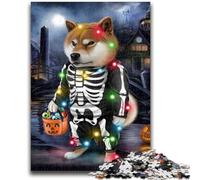 Puzzle 1000 pièces pour Adultes et Adolescents, Chien Shiba en Costume de crâne Difficile à réaliser, mais Amusant et Humoristique Cadeau d'anniversaire, Cadeaux, décoration Murale 26x38cm