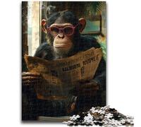 Puzzle 1000 pièces pour Adultes et Adolescents Chimpanzé lisant Un Journal pour Les 14 Ans et Plus Jeu Impossible Cadeau d'anniversaire de Noël 26x38cm