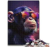 Puzzle 1000 pièces pour Adultes et Adolescents, chimpanzé Portant des Lunettes de Soleil, Anti-Stress, Vacances à la Maison, tuez Le Temps avec Affiche Assortie et Feuille de Questions 50x75cm