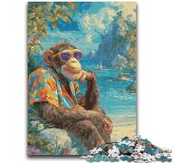Puzzle 1000 pièces pour Adultes et Adolescents Chimpanzés à la Plage Jouet éducatif et éducatif Idéal comme Cadeau pour Toute la Famille 50x75cm