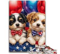 Puzzle 1000 pièces pour Adultes et Adolescents, Chiot Drapeau américain, Jouet éducatif Anti-Stress, Cadeau du Père Noël Secret pour Les 14 Ans, 26x38cm