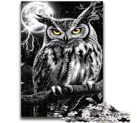 Puzzle 1000 pièces pour Adultes et Adolescents Chouette Noire et Blanche Jeux Amusants en Famille Cadeaux pour Amis et Famille à partir de 14 Ans 26x38cm