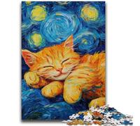 Puzzle 1000 pièces pour Adultes et Adolescents, Ciel étoilé, Chat Orange Difficile à réaliser, mais Amusant et Humoristique Décoration d'intérieur et Cadeaux Uniques 50x75cm