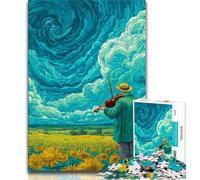 Puzzle 1000 pièces pour Adultes et Adolescents, Ciel étoilé et Champ de tournesols, Jeu Stimulant, idéal comme Cadeau pour Toute la Famille, 38x26cm