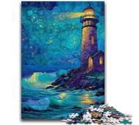 Puzzle 1000 pièces pour Adultes et Adolescents, Ciel étoilé, Phare, pour et à partir de 14 Ans, Jeu Pratique, Jeu de Noël, Cadeaux 26x38cm