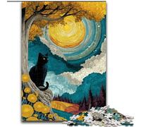 Puzzle 1000 pièces pour Adultes et Adolescents, Ciel Nocturne, Chat Noir, adapté aux Personnes de 14 Ans et Plus Difficile à réaliser, mais Amusant et Humoristique Superbe Cadeau (Taille 26x38cm)
