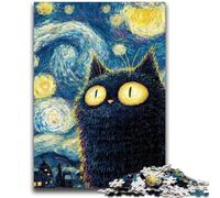 Puzzle 1000 pièces pour Adultes et Adolescents, Ciel Nocturne, Chat Noir, Jeux éducatifs, décoration d'intérieur, Cadeau d'anniversaire, Art Mural (50x75cm)