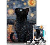 Puzzle 1000 pièces pour Adultes et Adolescents, Ciel Nocturne, Chat Noir, Jouets éducatifs et éducatifs pour la Famille, pour renforcer l'amour Entre Couples (75x50cm)