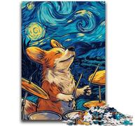 Puzzle 1000 pièces pour Adultes et Adolescents Ciel Nocturne Corgi Band Soulagement du Stress Défi Difficile Renforcer l'amour Entre Les Couples 26x38cm