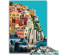 Puzzle 1000 pièces pour Adultes et Adolescents Cinque Terre Italie Affiche Soulagement du Stress Défi Difficile Renforcer l'amour Entre Les Couples (Taille 38x26cm)
