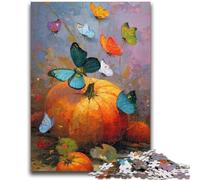 Puzzle 1000 pièces pour Adultes et Adolescents Citrouilles et Papillons Bleus 1000 pièces pour Adultes, Jouets de Jeu stimulants, décoration Murale, Cadeaux d'anniversaire et de Noël Uniques 38x26cm