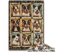 Puzzle 1000 pièces pour Adultes et Adolescents, Collage de Chiens Boston Terrier, Anti-Stress, défi Difficile avec Affiche et fiche de Questions-réponses Assorties 26x38cm