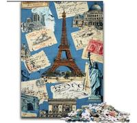 Puzzle 1000 pièces pour Adultes et Adolescents, Collage de Timbres de Paris, activité familiale, décoration d'intérieur Unique et Cadeaux pour Les 14 Ans et Plus (Taille 26x38cm)