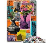 Puzzle 1000 pièces pour Adultes et Adolescents, Collage de Timbres de Paris, Anti-Stress, défi Difficile, idéal comme Cadeau pour Toute la Famille, 26x38cm