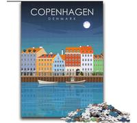 Puzzle 1000 pièces pour Adultes et Adolescents Copenhague Danemark Art Anti-Stress Défi Difficile avec Affiche et fiche de Questions correspondantes (38x52cm) 1000 pièces