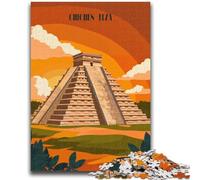 Puzzle 1000 pièces pour Adultes et Adolescents Coucher de Soleil à Chichen Itza pour Jeu éducatif, Jouet de défi, décoration intérieure Unique et Cadeaux (Taille 38x26cm)