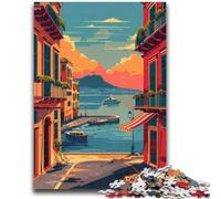 Puzzle 1000 pièces pour Adultes et Adolescents - Coucher de Soleil sur Le Port de Naples - 1000 pièces pour Adultes - Jeu Stimulant pour Toute la Famille (50x75cm)