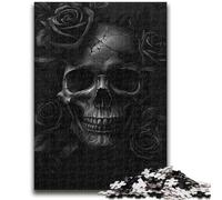 Puzzle 1000 pièces pour Adultes et Adolescents Crâne Noir pour Les 14 Ans et Plus Jeux de Famille Jeu de Noël Cadeaux pour Femmes 26x38cm