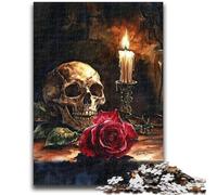 Puzzle 1000 pièces pour Adultes et Adolescents, crâne, Rose Rouge, Bougie, Jouets éducatifs, Jeux de Famille, Cadeaux pour Amis et Famille, 38x26cm