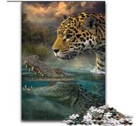 Puzzle 1000 pièces pour Adultes et Adolescents Crocodile et Léopard, décoration Murale Artistique et idée Cadeau d'anniversaire pour Amis, Bureau à Domicile 38x26cm