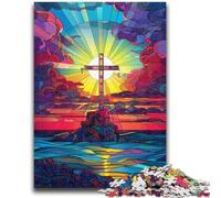 Puzzle 1000 pièces pour Adultes et Adolescents, Croix en vitrail, Jeu Stimulant et Jeu en Famille, Cadeaux du Père Noël Secret 50x75cm