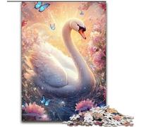Puzzle 1000 pièces pour Adultes et Adolescents Cygne Blanc Difficile à compléter mais Amusant et Humoristique avec Affiche et Feuille de Questions Assorties 26x38cm