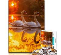 Puzzle 1000 pièces pour Adultes et Adolescents Cygnes au Coucher du Soleil Puzzle 1000 pièces Jeu éducatif pour Anniversaire Noël pour Les 14 Ans et Plus 38x26cm