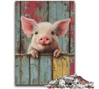 Puzzle 1000 pièces pour Adultes et Adolescents Décoration Murale Artistique en Forme de Cochon Mignon Idée Cadeau d'anniversaire pour Amis, Bureau à Domicile 38x26cm
