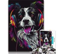 Puzzle 1000 pièces pour Adultes et Adolescents DJ Neon Border Collie Puzzles pour Adolescents Jeu de Quiz Décoration Murale Cadeaux d'anniversaire et de Noël Uniques 38x26cm
