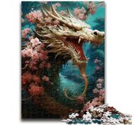Puzzle 1000 pièces pour Adultes et Adolescents Dragon Japonais Cerise Convient aux 14 Ans et Plus Jeux familiaux Offrez des Cadeaux pour Toute la Famille 50x75cm