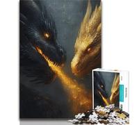 Puzzle 1000 pièces pour Adultes et Adolescents Dragon Volant Noir et Or, Anti-Stress, Vacances, Tue Le Temps, décoration d'intérieur, Jouets 38x26cm